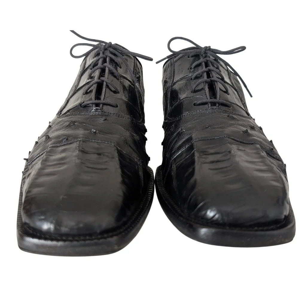 Belvedere Florence Crocodile Ostrich Dress Shoes Men 11M Black Exotic‎ Italian
